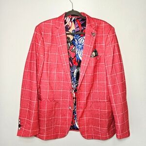 Au Noir Stretch Blazer Mens 40R Dustin Red Plaid Sporr Coat Jacket
